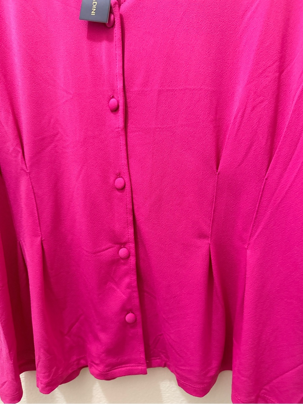 Adrienne Vittadini Bright Fuchsia Button-Front V-Neck Blouse - Picture 5 of 8